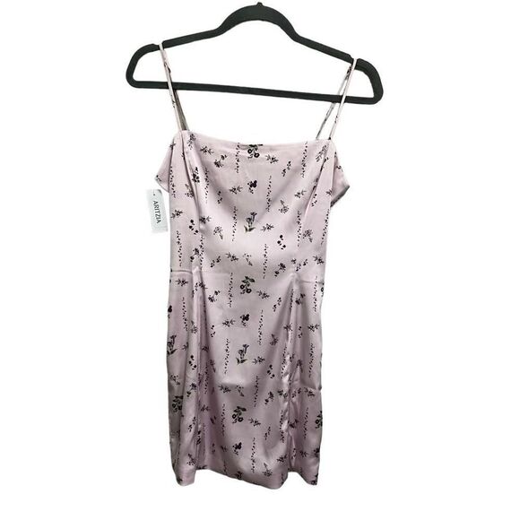 Aritzia Sunday Best Satin Square Neck Violet Floral Mini Dress Size 2 - Picture 1 of 7